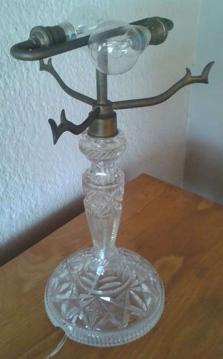 Large vintage cut glass table lamp and shade
