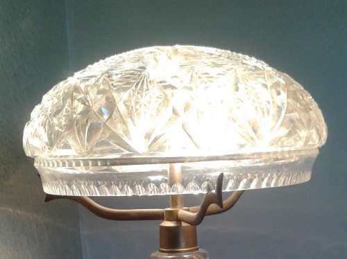 Large vintage cut glass table lamp and shade