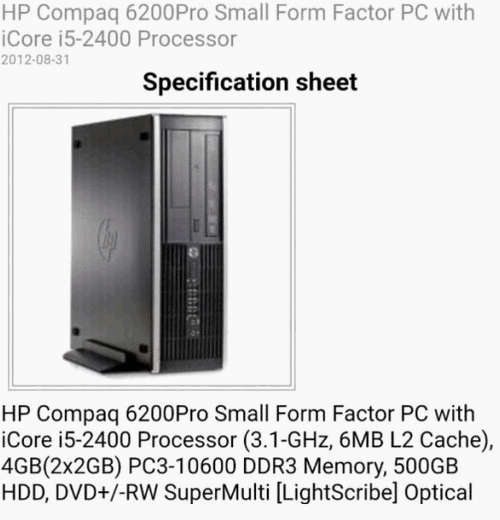 HP 6200 SFF Pro Core i5