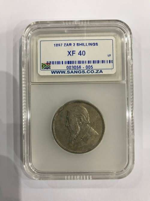 ##1897 ZAR 2 SHILLING SANGS GRADED XF40##
