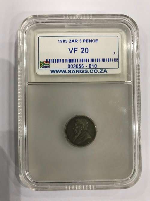 ## 1893 ZAR 3PENCE : SANGS GRADED: VF 20