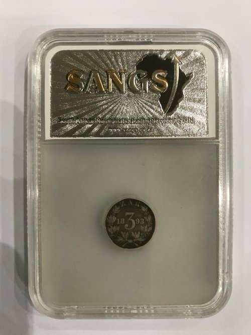 ## 1893 ZAR 3PENCE : SANGS GRADED: VF 20