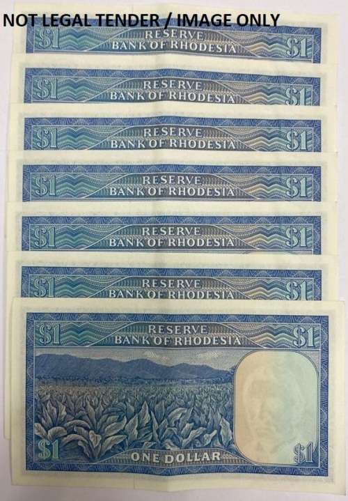 Rhodesian 10 Shillings Note of 18 April 1978 Salisbury No: L98/472743 to 472750.