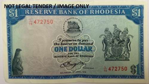 Rhodesian 10 Shillings Note of 18 April 1978 Salisbury No: L98/472743 to 472750.