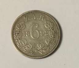 1892 ZAR Kruger Silver Sixpence