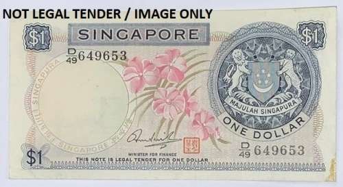Singapore $1 Dollar 1970`s Orchard Series, Designed by Bradbury Wilkinson and Co  No: D/49-649653.