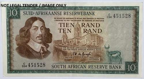 SA R10 by Gov. T.W. De Jongh No: C334-451528, 3rd Issue in 1975.