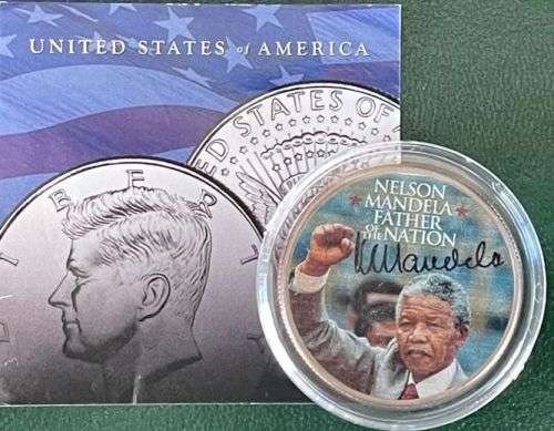 USA $2 Dollar : NELSON MANDELA and coloured KENNEDY HALF DOLLAR