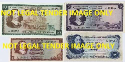 Gov. T.W. De Jong, set of 3rd Issue Notes, R1, R2, R5, R10.