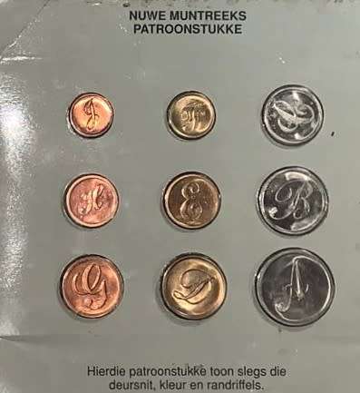 South African 1989 New Coin Series Pattern Pieces by The SA Mint.