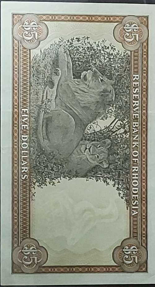5 DOLLARS RESERVE BANK OF RHODESIA - WITH EAGLE WATER MARK