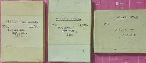 WW1 MEDAL SET FOR F.W.EYLES 3RD M.R