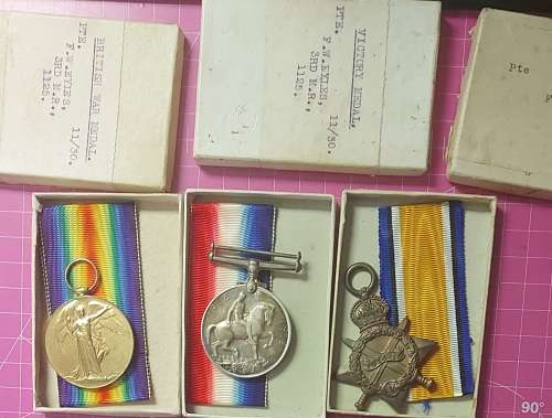 WW1 MEDAL SET FOR F.W.EYLES 3RD M.R