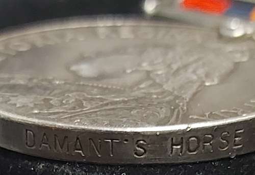 QSA AND KING EDWARD CORONATION MEDALS : TPR A BISSET DAMANT`S HORSE