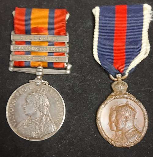 QSA AND KING EDWARD CORONATION MEDALS : TPR A BISSET DAMANT`S HORSE
