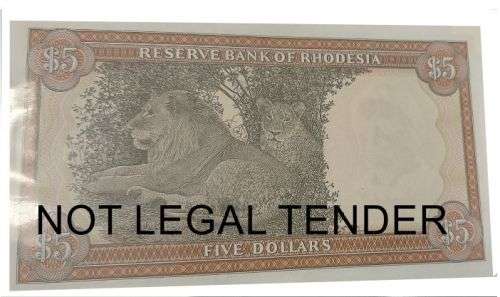 5 DOLLARS RESERVE BANK OF RHODESIA - WITH FACE WATER MARK