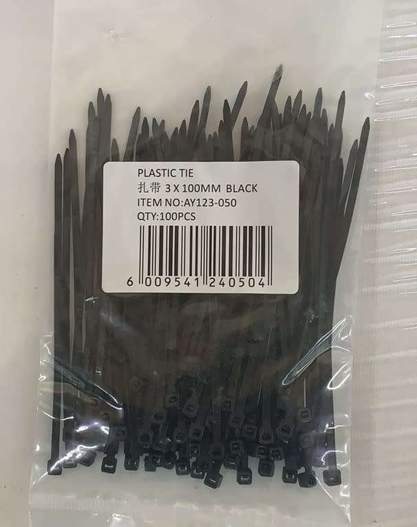 Plastic Cable Tie-3X 100mm Pack of 100 Pieces Black