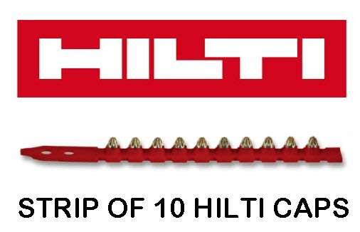 STRIP OF 10 RED HILTI CAPS. (.27 CAL SHORT). CAN BE USED FOR TRIP WIRE BANG REFILLS.