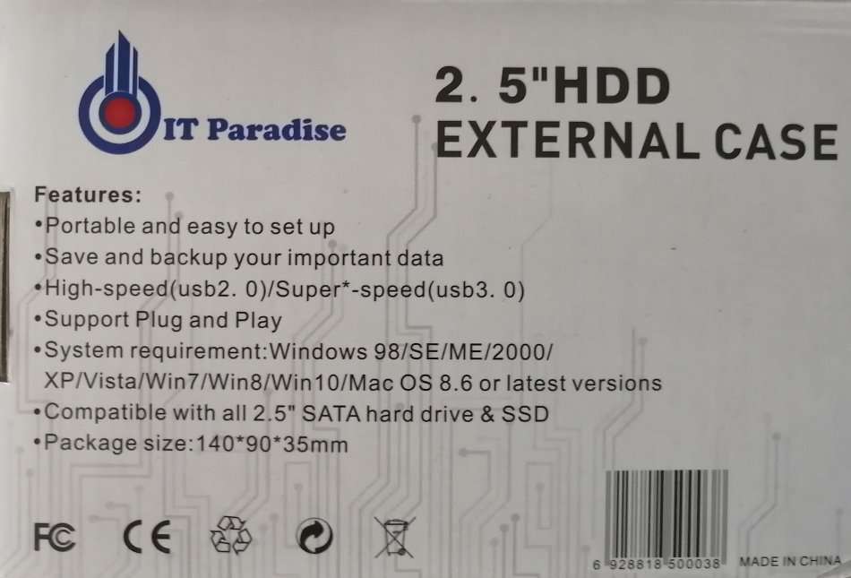 NEW USB 2,0 SATA 2.5 Inch External SSD/HDD Enclosure