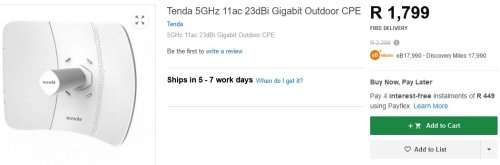 *NEW* TENDA Outdoor CPE - 5GHz 11ac 23dBi Gigabit  (Value R1800)