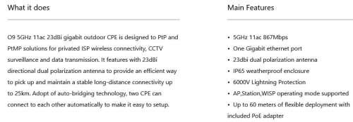 *NEW* TENDA Outdoor CPE - 5GHz 11ac 23dBi Gigabit  (Value R1800)