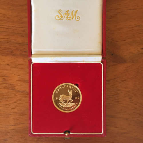 1Oz Gold Proof Krugerrand dated 1982 in red SA Mint case