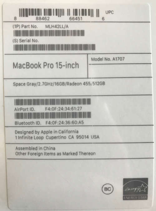 LATEST MODEL 2016 Apple MacBook Pro 15" Retina i7 2.7GHz / 16GB / 512GB / Radeon 455 + 1 YR WARRANTY