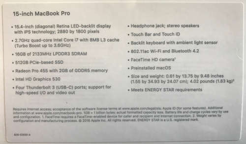 LATEST MODEL 2016 Apple MacBook Pro 15" Retina i7 2.7GHz / 16GB / 512GB / Radeon 455 + 1 YR WARRANTY