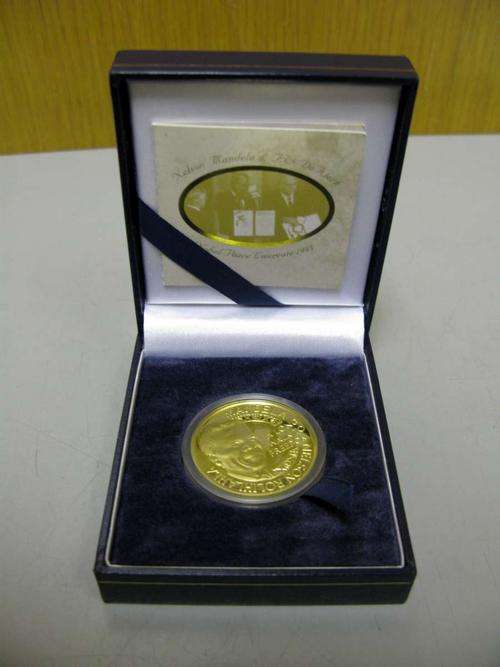 1oz Gold Mandela / De Klerk Medallion - As new in box with COA - Includes 1oz Silver Mandela Nobel!!