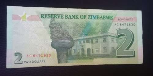 2016 Zimbabwe 2 Dollars Bondnote
