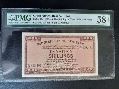 1944 Ten Shillings Johannes Postmus PMG 58