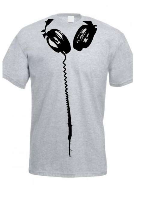 Headphones Mens Grey T Shirt