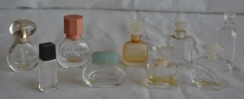Lot of 9 miniature perfume bottles