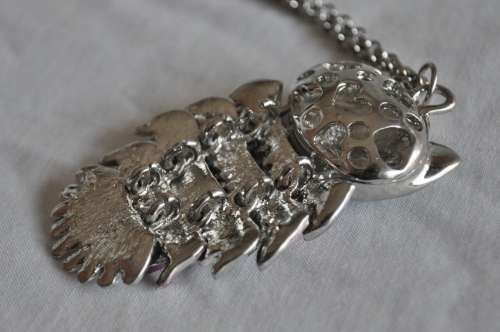 Vintage Silver Tone, Enamel, and Crystal Articulated Owl Pendant Necklace