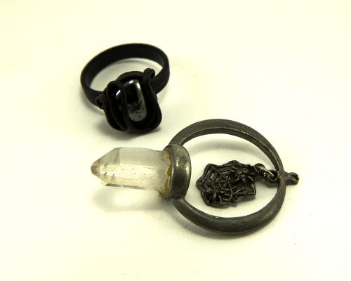 Vintage Silver-tone pendant with quarts crystal and elephant hair ring with genuine hematite
