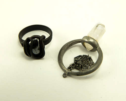 Vintage Silver-tone pendant with quarts crystal and elephant hair ring with genuine hematite