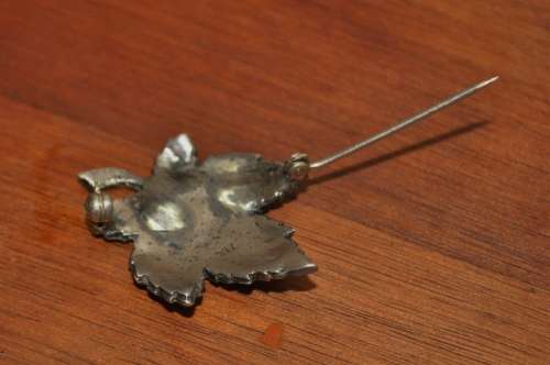 Vintage Sterling Silver and Marcasite Maple Leaf Brooch Pin stamped STR