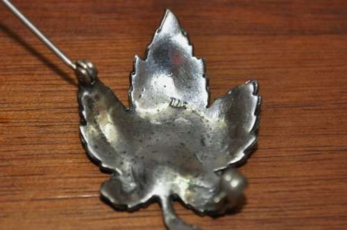 Vintage Sterling Silver and Marcasite Maple Leaf Brooch Pin stamped STR