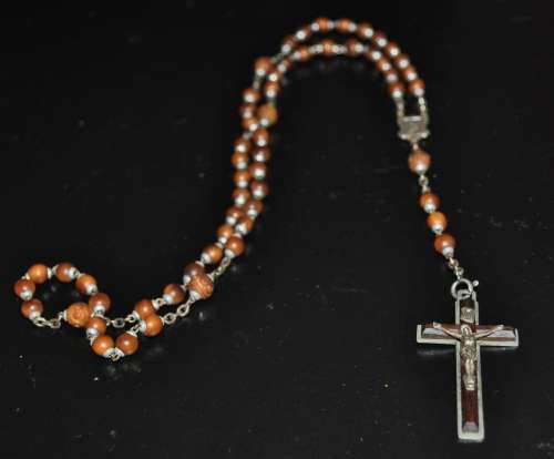 Vintage wooden rosary beads with Crucifix made in France, Catholic Prayer Beads