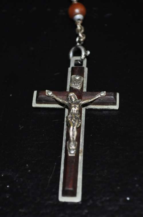 Vintage wooden rosary beads with Crucifix made in France, Catholic Prayer Beads