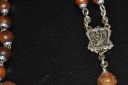 Vintage wooden rosary beads with Crucifix made in France, Catholic Prayer Beads