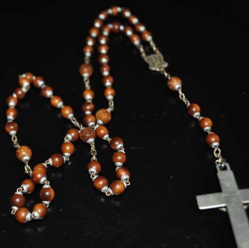 Vintage wooden rosary beads with Crucifix made in France, Catholic Prayer Beads