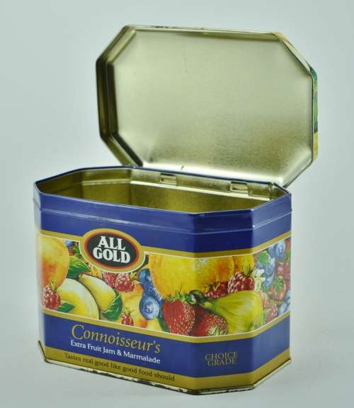 Collectible All Gold Connoisseur`s Extra Fuit Jam and Marmalade Tin