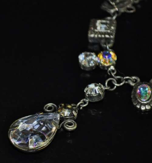 Vintage antique silver tone Aurora Borealis costume jewellery necklace