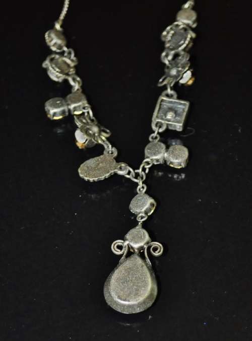 Vintage antique silver tone Aurora Borealis costume jewellery necklace