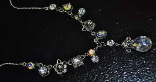 Vintage antique silver tone Aurora Borealis costume jewellery necklace