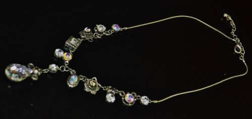 Vintage antique silver tone Aurora Borealis costume jewellery necklace