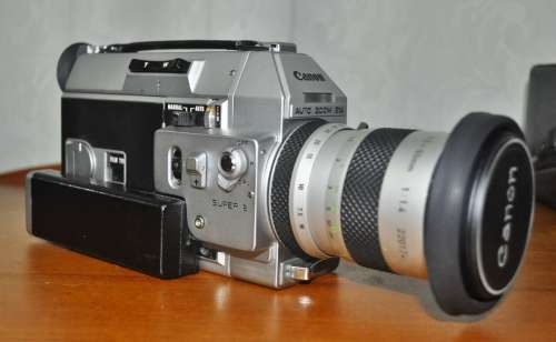 Super-8 Canon cine camera Auto Zoom 814 cased, cap, manual, and 3 extra Soligor lenses