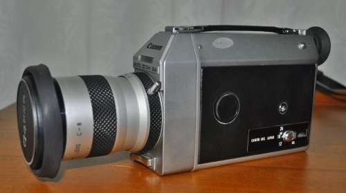 Super-8 Canon cine camera Auto Zoom 814 cased, cap, manual, and 3 extra Soligor lenses