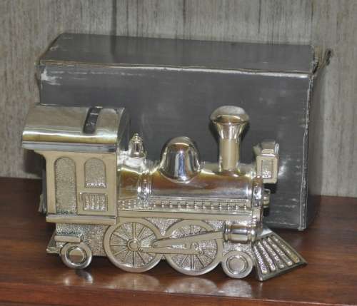 Vintage Silver Plated Locomotive Money Box Christening Gift in original box #907